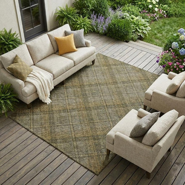 9 X 12 Plaid Washable Polyester Area Rug for Patio Porch Living Room Indoor Outdoor