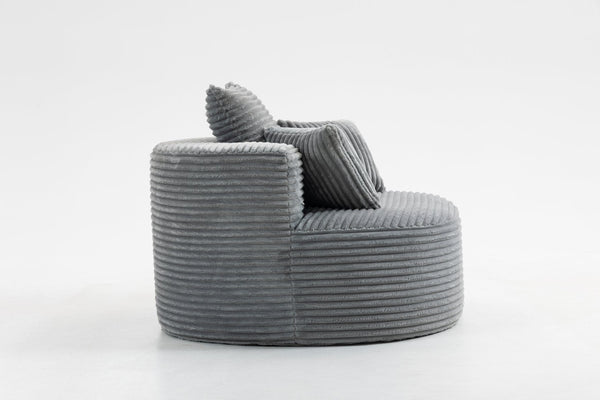 English Elm Full Foam Corduroy Single Seat Lounge Sofa with Lumbar Pillows for Small Spaces Grey W3326P350900
