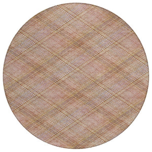 8 Foot Round Plaid Polyester Area Rug Stain Resistant for Indoor Outdoor Use