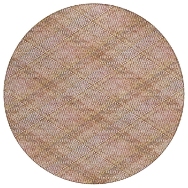 8 Foot Round Plaid Polyester Area Rug Stain Resistant for Indoor Outdoor Use