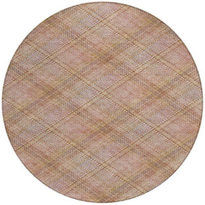 8 Foot Round Plaid Polyester Area Rug Stain Resistant for Indoor Outdoor Use
