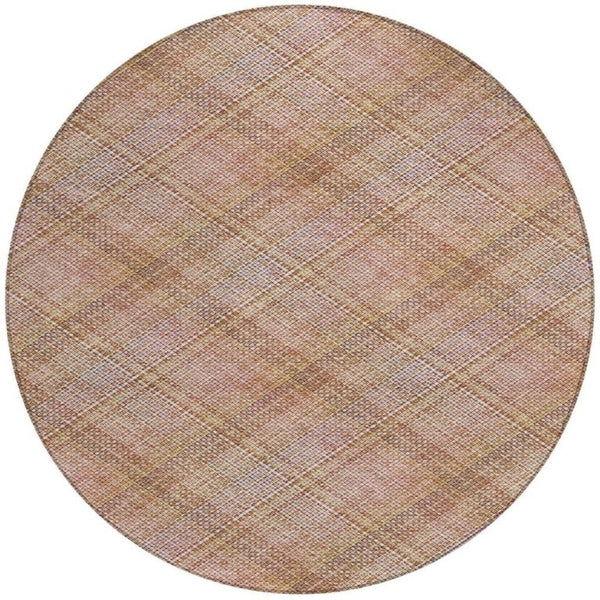 8 Foot Round Plaid Polyester Area Rug Stain Resistant for Indoor Outdoor Use