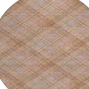 8 Foot Round Plaid Polyester Area Rug Stain Resistant for Indoor Outdoor Use