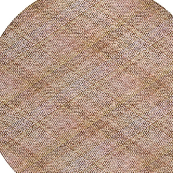 8 Foot Round Plaid Polyester Area Rug Stain Resistant for Indoor Outdoor Use