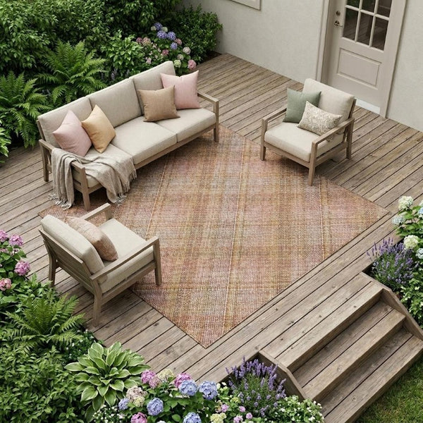 10 X 14 Washable Plaid Polyester Area Rug Stain Resistant Indoor Outdoor Patio
