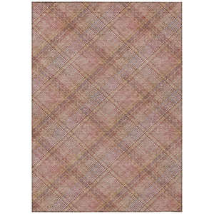 HomeRoots 8 Ft X 10 Ft Pink Beige Plaid Polyester Washable Rug for Patio Porch or Living Room 746347