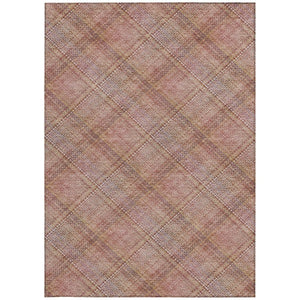 8 Ft X 10 Ft Pink Beige Plaid Polyester Washable Rug for Patio Porch or Living Room