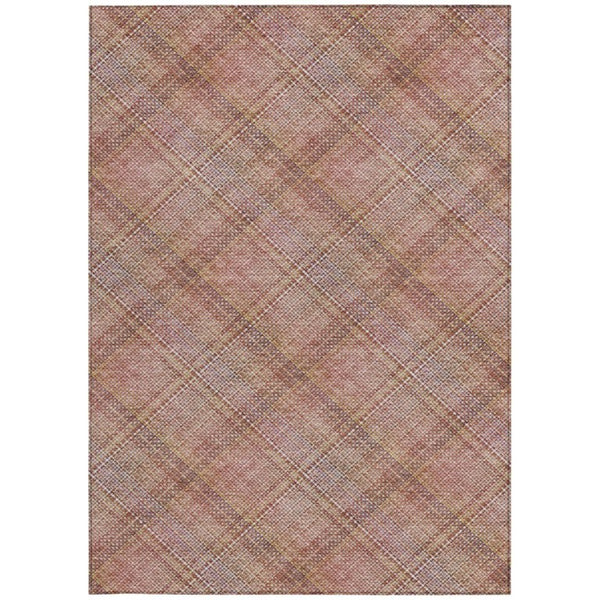 8 Ft X 10 Ft Pink Beige Plaid Polyester Washable Rug for Patio Porch or Living Room