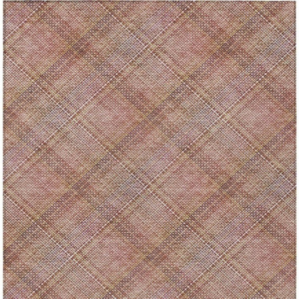 8 Ft X 10 Ft Pink Beige Plaid Polyester Washable Rug for Patio Porch or Living Room
