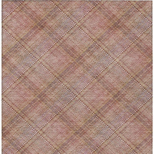 8 Ft X 10 Ft Pink Beige Plaid Polyester Washable Rug for Patio Porch or Living Room