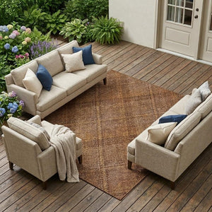 9 X 12 Plaid Polyester Area Rug Stain Resistant for Patio Porch or Living Room