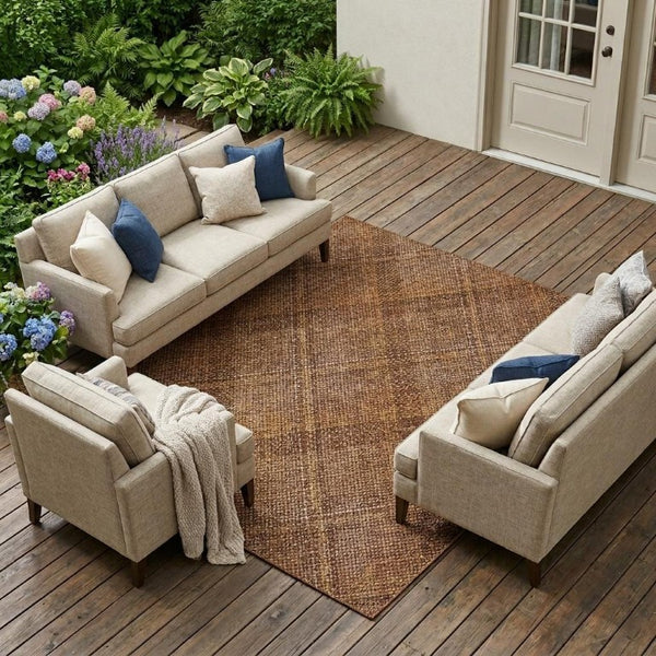 9 X 12 Plaid Polyester Area Rug Stain Resistant for Patio Porch or Living Room