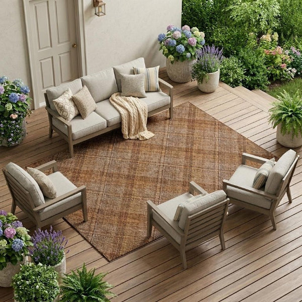 10 X 14 Plaid Polyester Indoor Outdoor Area Rug Stain Resistant for Patio or Living Room