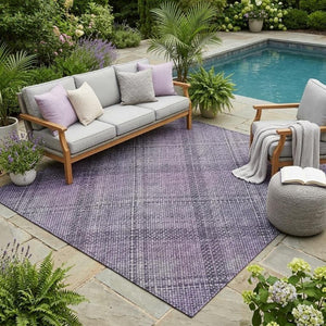 5x8 Plum Purple Plaid Polyester Area Rug Stain Resistant Indoor Outdoor Use