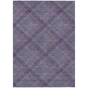 HomeRoots 5x8 Plum Purple Plaid Polyester Area Rug Stain Resistant Indoor Outdoor Use 746357