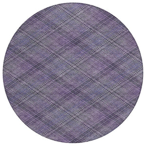 HomeRoots 8 Foot Round Plaid Polyester Area Rug in Plum Washable for Indoor Outdoor Use 746358