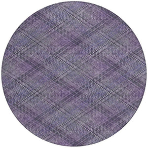 8 Foot Round Plaid Polyester Area Rug in Plum Washable for Indoor Outdoor Use