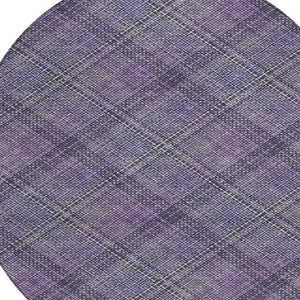 8 Foot Round Plaid Polyester Area Rug in Plum Washable for Indoor Outdoor Use