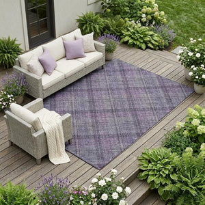 8x10 Plaid Indoor Outdoor Polyester Area Rug Washable Stain Resistant Patio Porch