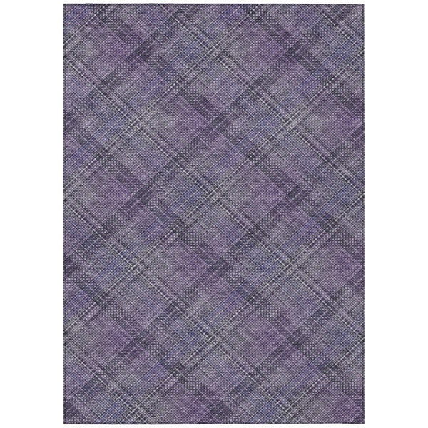 HomeRoots 8x10 Plaid Indoor Outdoor Polyester Area Rug Washable Stain Resistant Patio Porch 746359