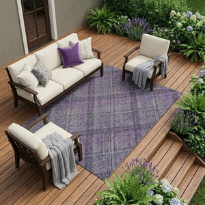 9 X 12 Plaid Polyester Area Rug Washable Stain Resistant Indoor Outdoor Patio