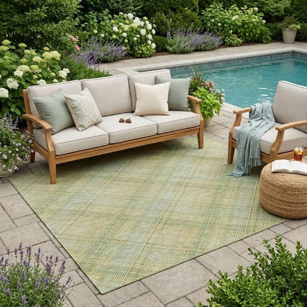 5x8 Sage Green Plaid Polyester Area Rug Washable for Indoor Outdoor Patios