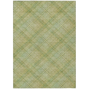 HomeRoots 5x8 Sage Green Plaid Polyester Area Rug Washable for Indoor Outdoor Patios 746363
