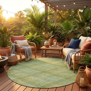 8 Foot Round Plaid Polyester Area Rug for Patio Porch and High Traffic Indoor Spaces