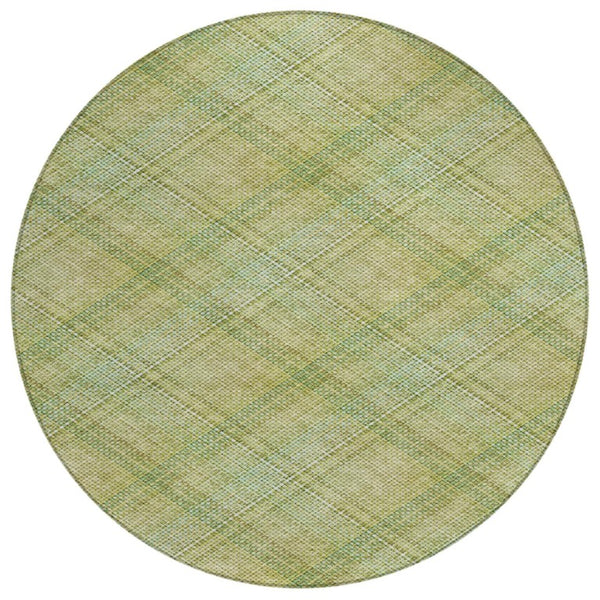 8 Foot Round Plaid Polyester Area Rug for Patio Porch and High Traffic Indoor Spaces
