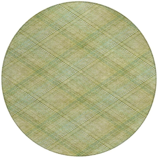 8 Foot Round Plaid Polyester Area Rug for Patio Porch and High Traffic Indoor Spaces