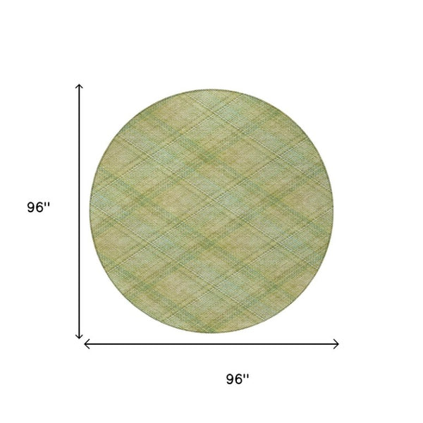 8 Foot Round Plaid Polyester Area Rug for Patio Porch and High Traffic Indoor Spaces