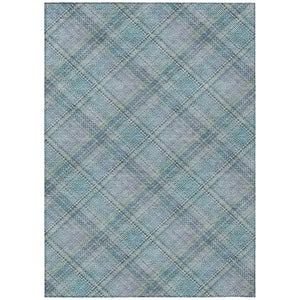 HomeRoots 5 X 8 Sky Blue Plaid Polyester Area Rug Washable Stain Resistant Indoor Outdoor 746369