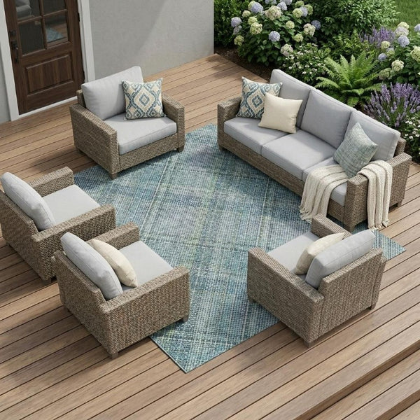 8 Ft X 10 Ft Sky Blue Plaid Washable Polyester Rug for Patio Porch or Living Room