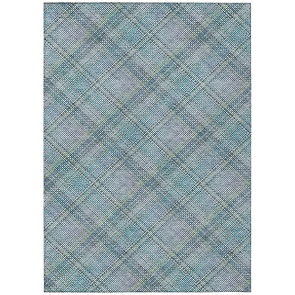 HomeRoots 8 Ft X 10 Ft Sky Blue Plaid Washable Polyester Rug for Patio Porch or Living Room 746371