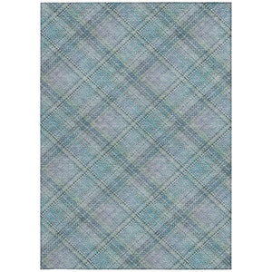 8 Ft X 10 Ft Sky Blue Plaid Washable Polyester Rug for Patio Porch or Living Room