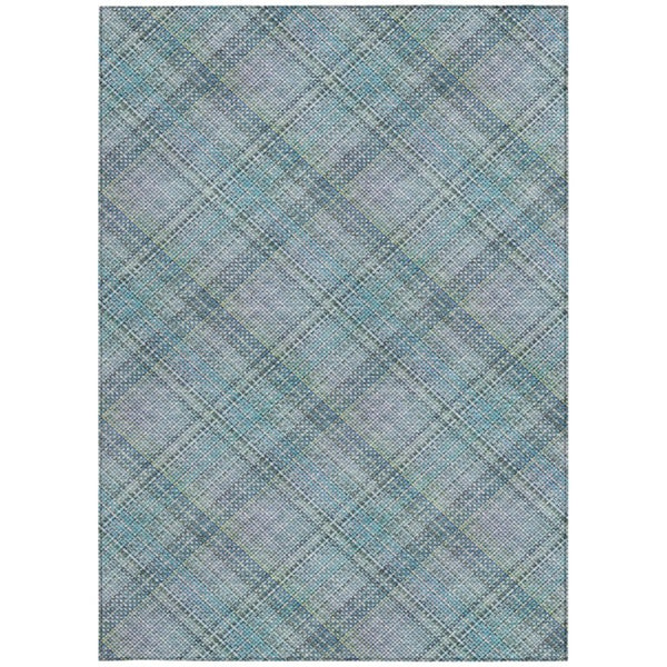8 Ft X 10 Ft Sky Blue Plaid Washable Polyester Rug for Patio Porch or Living Room