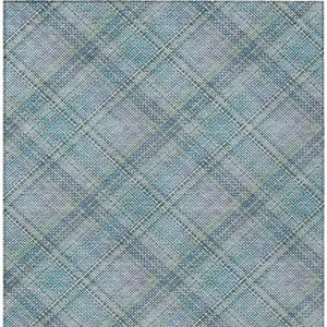 8 Ft X 10 Ft Sky Blue Plaid Washable Polyester Rug for Patio Porch or Living Room