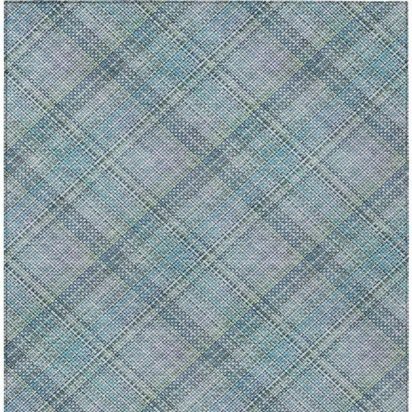 8 Ft X 10 Ft Sky Blue Plaid Washable Polyester Rug for Patio Porch or Living Room