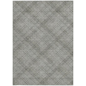 5x8 Silver Gray Plaid Polyester Area Rug Stain Resistant for Indoor Outdoor Use