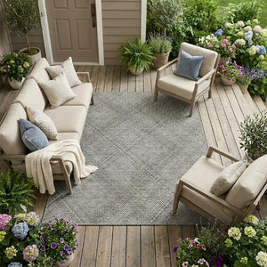 8 Ft X 10 Ft Plaid Polyester Indoor Outdoor Rug Washable Stain Resistant Patio