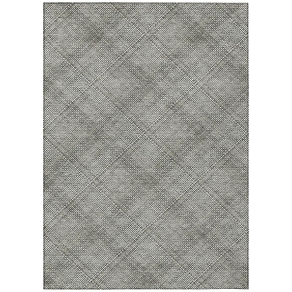 HomeRoots 9 X 12 Silver Gray Plaid Polyester Area Rug Washable for Indoor Outdoor Use 746378