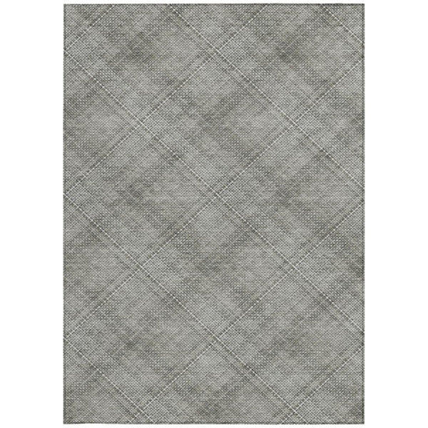 9 X 12 Silver Gray Plaid Polyester Area Rug Washable for Indoor Outdoor Use