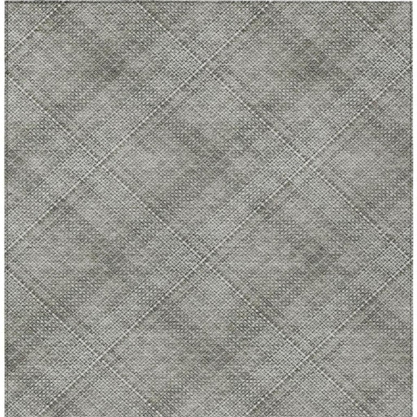 9 X 12 Silver Gray Plaid Polyester Area Rug Washable for Indoor Outdoor Use