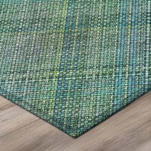 8 Ft Round Plaid Polyester Area Rug Teal Green Washable for Indoor Outdoor Use