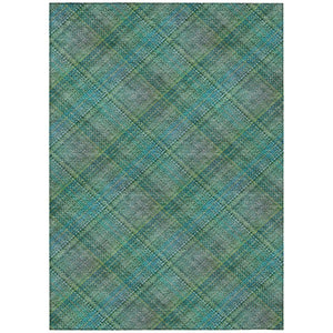 HomeRoots 9 X 12 Teal Green Plaid Polyester Area Rug Washable Stain Resistant Indoor Outdoor 746384
