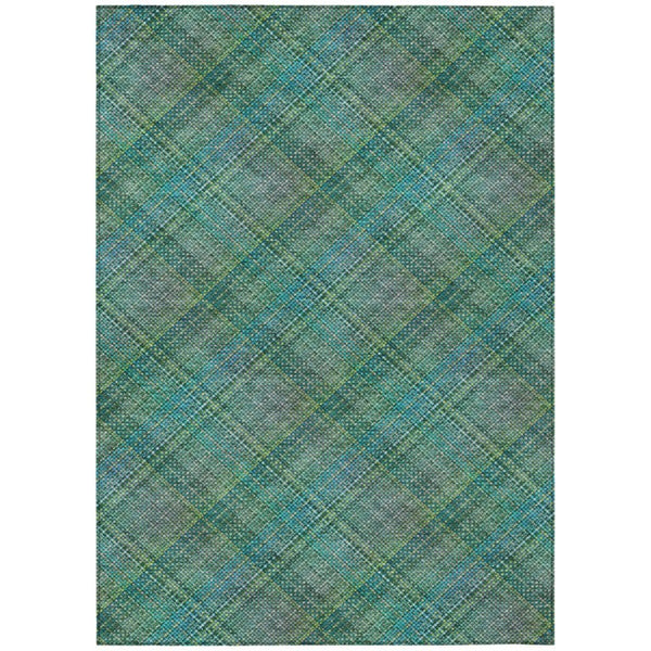 HomeRoots 9 X 12 Teal Green Plaid Polyester Area Rug Washable Stain Resistant Indoor Outdoor 746384