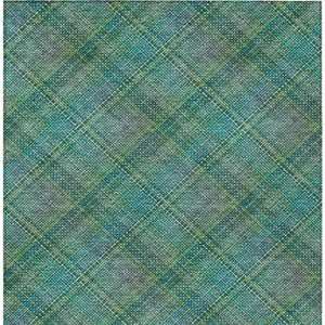9 X 12 Teal Green Plaid Polyester Area Rug Washable Stain Resistant Indoor Outdoor