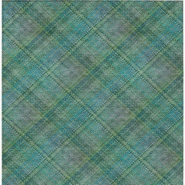 9 X 12 Teal Green Plaid Polyester Area Rug Washable Stain Resistant Indoor Outdoor