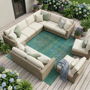 10 X 14 Plaid Polyester Washable Area Rug for Patio Porch Poolside and High Traffic Rooms