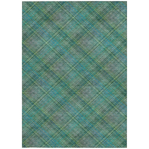 10 X 14 Plaid Polyester Washable Area Rug for Patio Porch Poolside and High Traffic Rooms